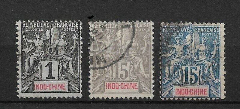 Indochina 1892-00, Lot of 3, Scott # 3,10-11, VF USED !! (RONPAT-5)