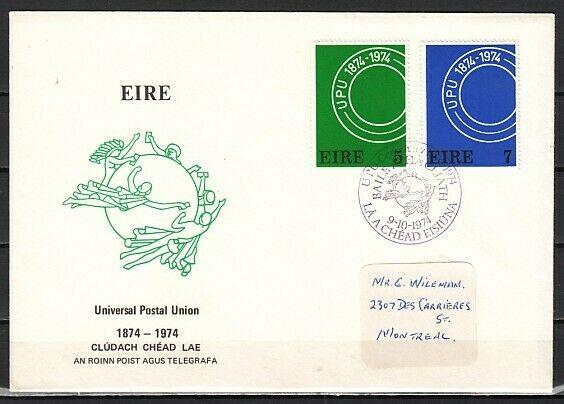 Ireland, Scott cat. 363-364. U.P.U. Centenary issue. First day cover. ^