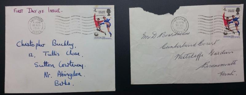 GB FDC 1966 World Cup on 4 Plain Covers, Hand Addressed With Mint Set 