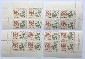 CANADA 1964-66 #418 Emblems & Coats of Arms Set of 4 Plate Blocks (Pl. #1) - MNH