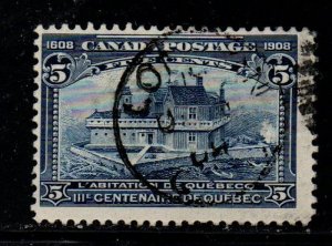 Canada Sc 99 1908 5 c Champlain's House stamp used nice circular cancel