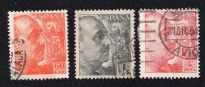 Spain 1940 60c, 1p & 4p Franco, Scott 700, 702, 704 used, value = 75c