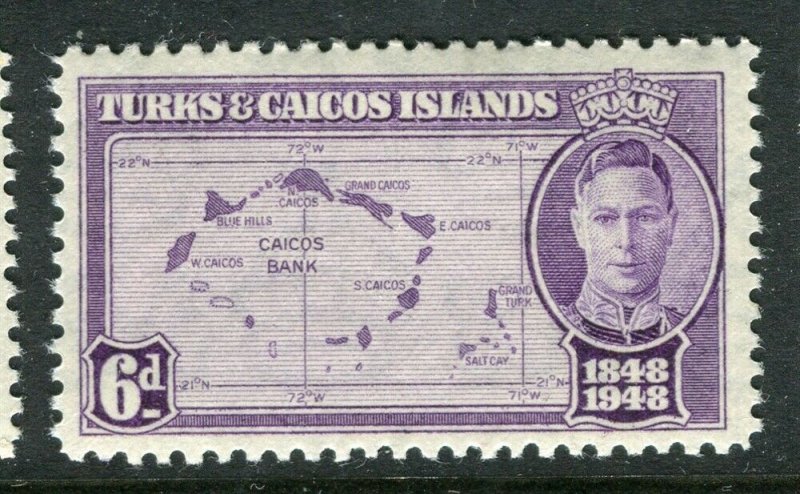 TURKS CAICOS ISLANDS; 1948 early GVI issue fine Mint hinged 6d. value