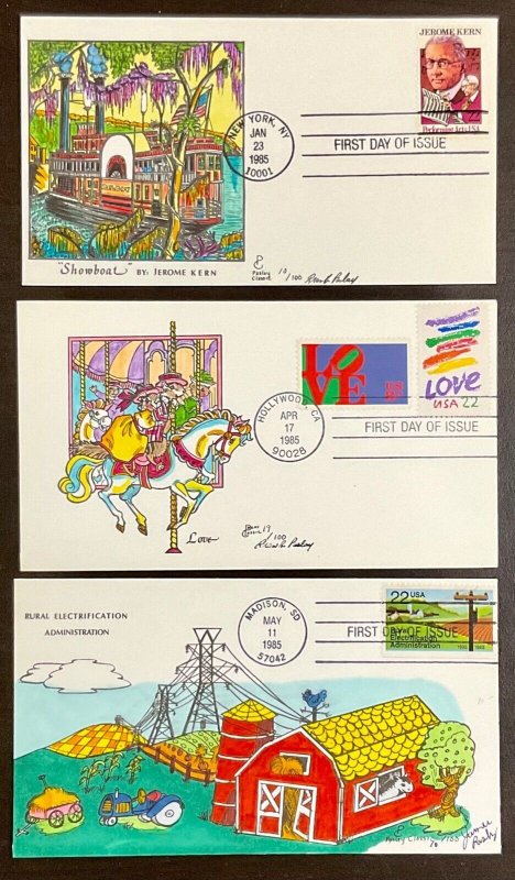 9 Paslay Classic Cachets 1985 FDCs