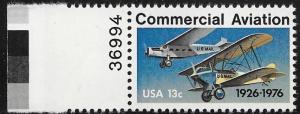 Scott 1684   13¢ Commercial Aviation Plate # Single, MNH