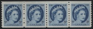 Canada 1954 MH Sc 348 5c Queen Elizabeth II, Wilding Coil Strip of 4