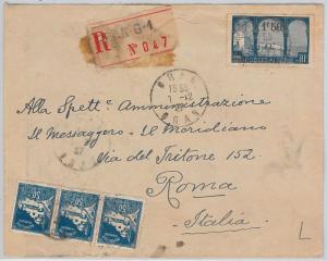 French colonies: ALGERIA -  POSTAL HISTORY - REGISTERED COVER to ITALY 1927