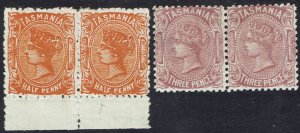 TASMANIA 1880 QV ½D AND 3D PAIRS WMK TAS NO LINES PERF 12 