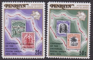 Penrhyn # 64-65, UPU Centennial, Stamp on Stamp, NH, 1/2 Cat.