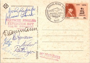 1977 Nepal Mt Everest RPPC Cover Signed and carried by German Expedition Crew