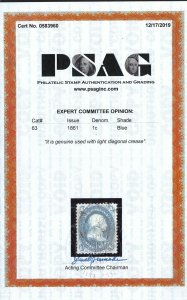 63 VERY FINE WITH CERTIFICATE