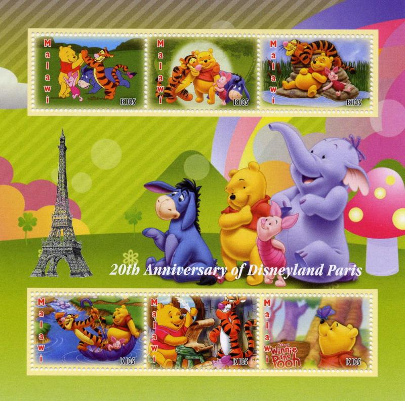 Winnie The Pooh 20th.Ann.Disneyland Paris Shlt(6)Perf.Malawi