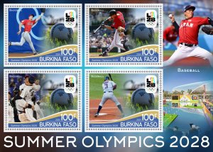 Stamps. Olympic 2028 LA Baseball 2024 year 1+1 sheets perforated