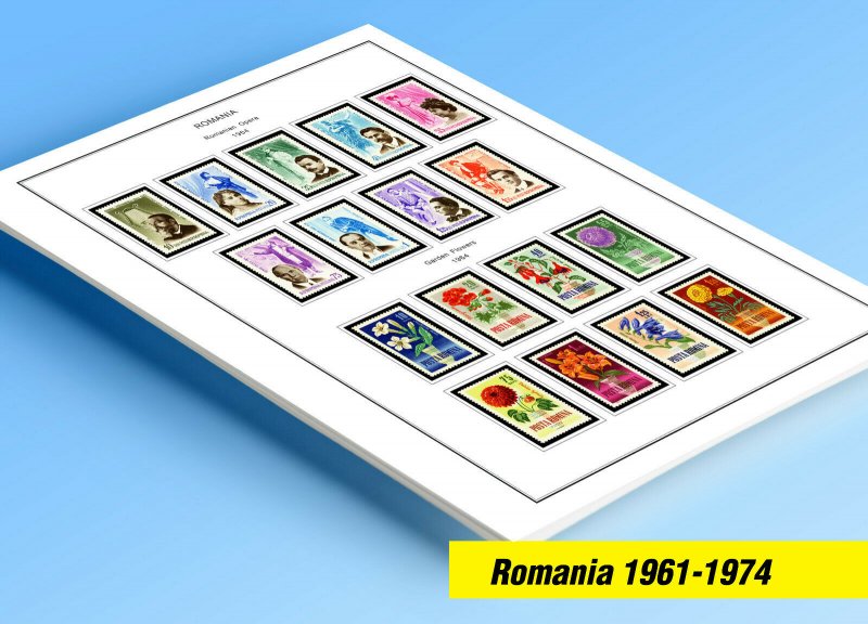 COLOR PRINTED ROMANIA 1961-1974 STAMP ALBUM PAGES (128 illustrated pages)