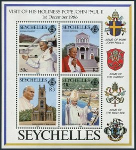 Seychelles 609a sheet,MNH.Michel 625-628 Bl.30. Visit of Pope John Paul II,1986.