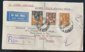 1932 Broken Hill Northern Rhodesia First Flight Airmail Cover To Paris France