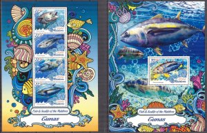 Maldive Islands 2016 Marine Life Fishes Tunas Sheet + S/S MNH