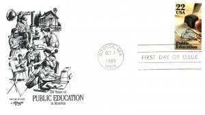 US FIRST DAY COVER 350th ANNIVERSARY OF PUBLIC EDUCATION IN AMERICA 2 DIFFERENT