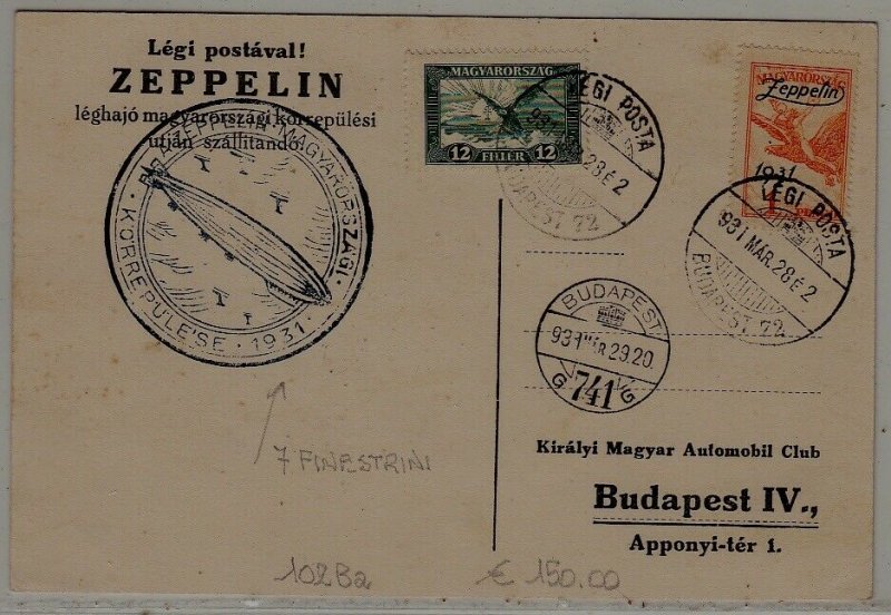 Hungary Zeppelin card 28.3.31 Budapest72