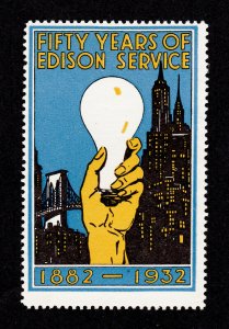 POSTER STAMP 50 YEARS OF EDISON SERVICE 1882-1932 MNG