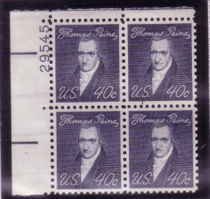 US Plt Blk Sc# 1292 Thomas Paine MNH #29545 UL