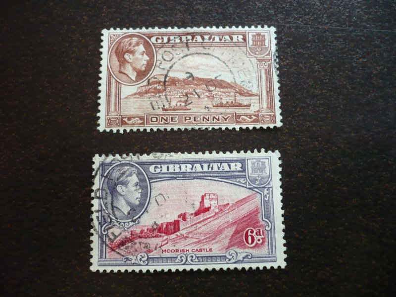 Stamps - Gibraltar - Scott# 108, 113 - Used Partial Set of 2 Stamps