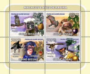 Guinea-Bissau 2008 Monkeys & Birds 4 Stamp Sheet Michel #3228-31 GB8215a