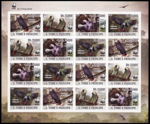 Sao Tome Birds WWF Grey Parrot Imperf Sheetlet of 4 sets 2009 MNH MI#3777B-3780B