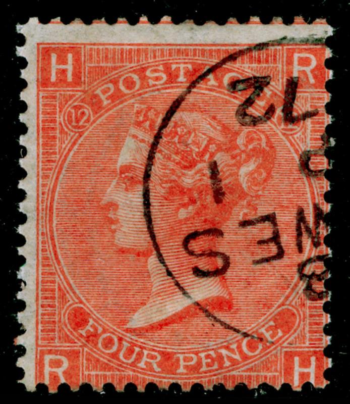 SG95, 4d deep vermilion plate 12, FINE used. Cat £60. RH