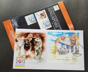 *FREE SHIP Indonesia Singapore World Stamp Exhibition 2015 Lion Dragon Dance FDC