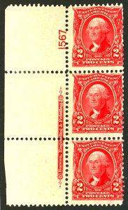 U.S. #301 MINT PL# STRIP OF 3 OG LH