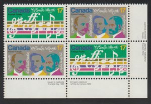 Canada 858a O' Canada national anthem - MNH - se-tenant Plate block LR