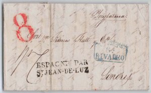 Spain 1837 Rivadeo to London England via St. Jan de Luz Stampless Letter SFL