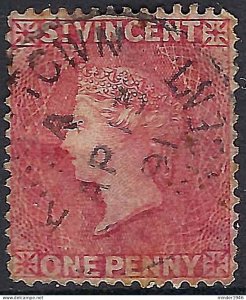 ST VINCENT 1861 QV 1d Rose-Red SG1 Used