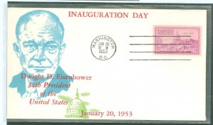 US 992 Dwight D. Eisenhower, first inauguration cover January 20, 1753 unaddressed cachet envelope.