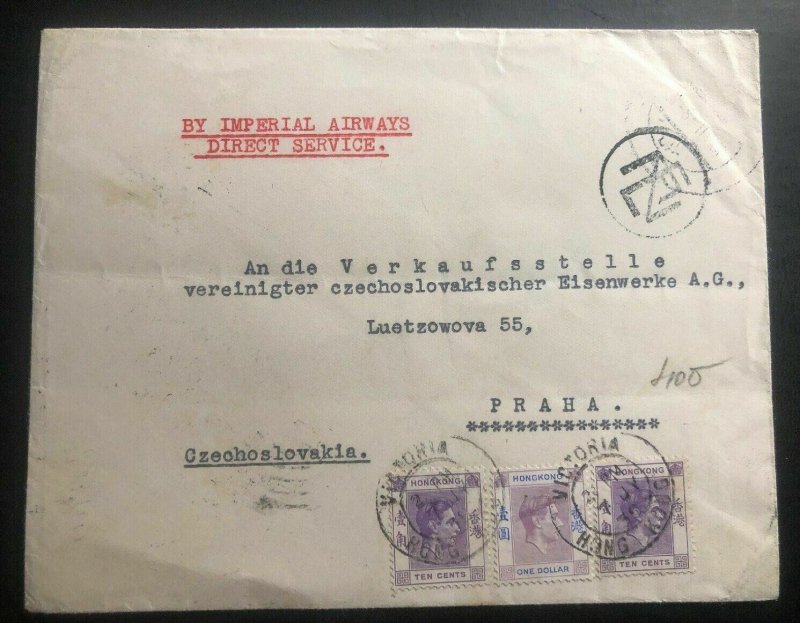 1939 Hong Kong Commercial Cover To Prague Czechoslovakia Imperial Airways