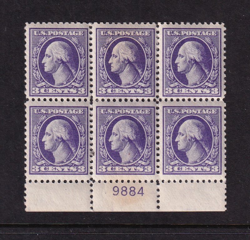 1918 Washington 3c Sc 530 MHR (1) with original gum, Type IV, plate block (9K