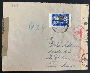 1942 Tanger Spanish Morocco Dual Censored Cover to Stockholm Sweden