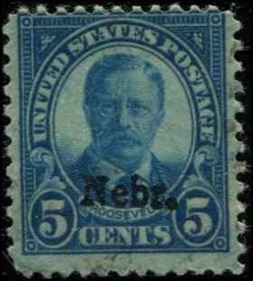 USA SC# 674 Ted Roosevelt  5c  o/p Nebr.  SCV $15.00 light cancel