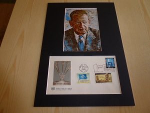 Dag Hammarskjold UN Art Postcard and FDC mount matte size A4