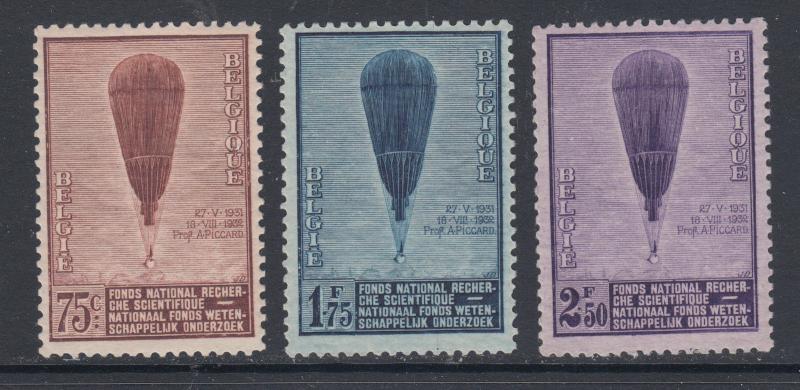 Belgium Sc 251-253 MNH. 1932 Auguste Piccard's Balloon, cplt set