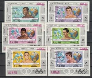 Ajman, Mi cat. 1054-1059 C. Olympic Boxing issue as s/sheets. Canceled.