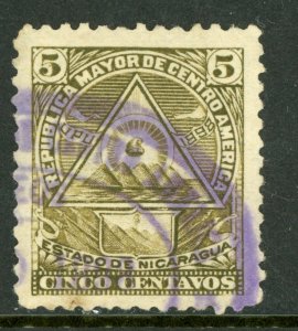 Nicaragua 1896 Seebeck 5¢ Coat of Arms Unwmk Postally Used B882 ⭐⭐⭐⭐⭐⭐