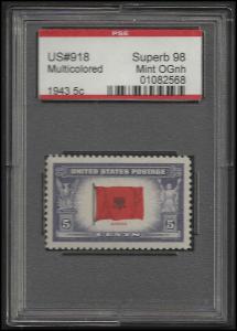 # 918 MINT NEVER HINGED ALBANIA P.S.E. GRADE 98 CERT # 01...