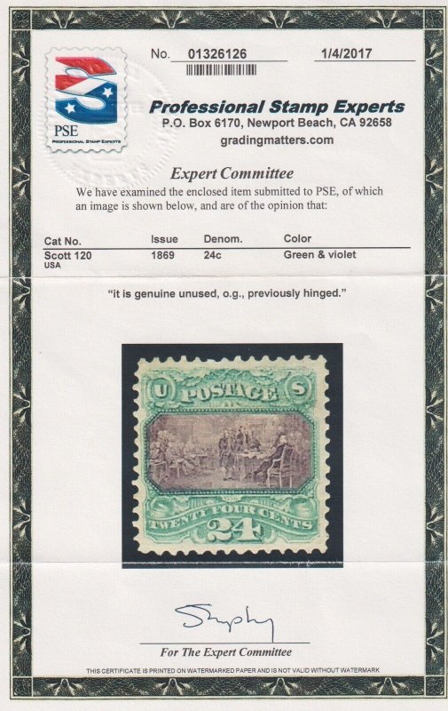 120 VF+ lightly hinged PF cert original gum with rich color ! see pic !