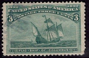 US Stamp #232 3c Columbian USED SCV $15
