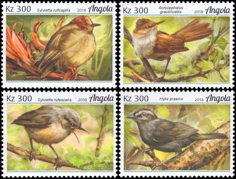 Angola 2018 Sc 1480-1483 Bird Crombec Warbler Hylia CV $7.83