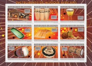 Guinea - African Instruments 9 Stamp  Sheet 7B-1142