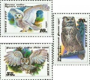 USSR Russia 1990 Owls Set of 3 stamps MNH