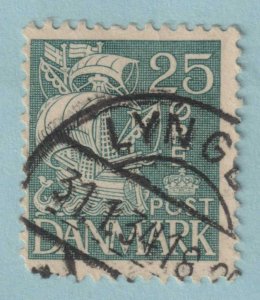 DENMARK 255  USED - 25 ORE BLUE CARAVEL SHIP